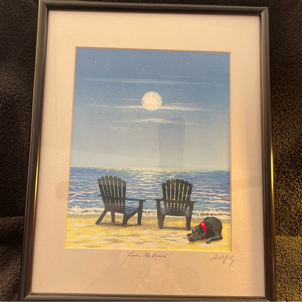 Signed Artwork Framed “Love The Beach”.